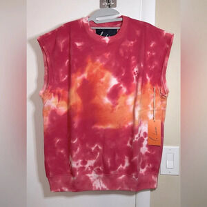 NWT La Detresse Pink and Orange Tie-Dye Print Sleeveless Crew Neck Size Medium